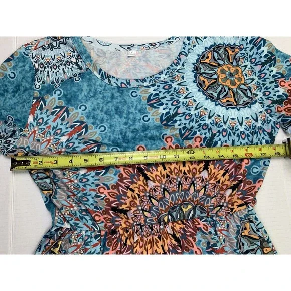 Women Dress Sz L Large Short Sleeve Pleated Pockets Stretch Elastic Waist Casual - Picture 9 of 12